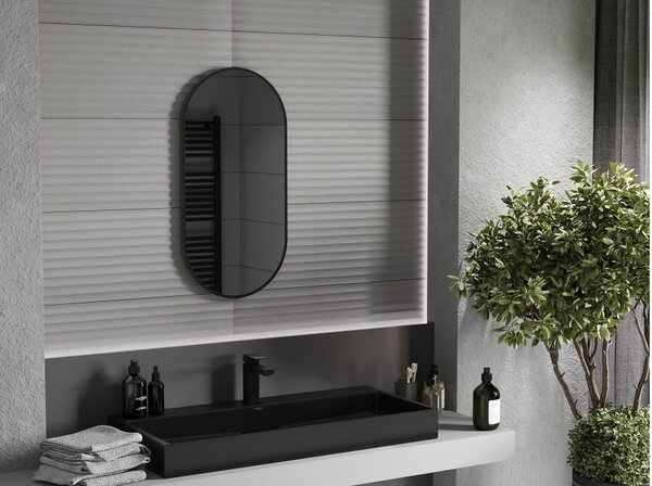 Mexen Loft ovalno kopalniško ogledalo 80 x 40 cm, črn okvir - 9851-080-040-000-70
