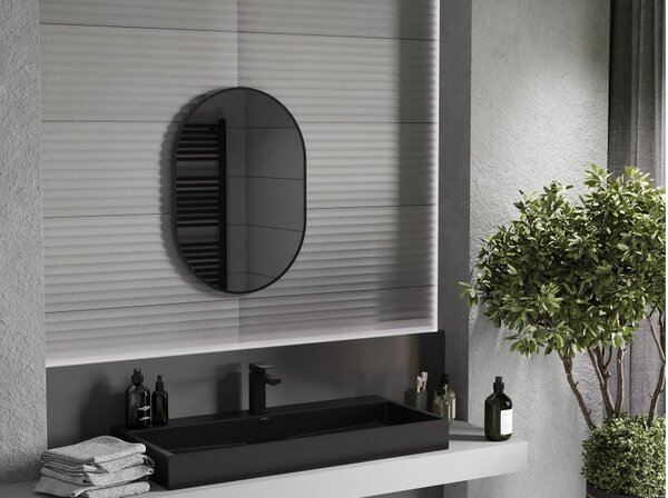 Mexen Loft ovalno kopalniško ogledalo 70 x 50 cm, črn okvir - 9851-070-050-000-70