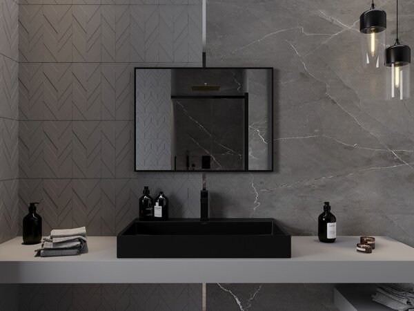 Mexen Loft pravokotno kopalniško ogledalo 80 x 60 cm, črni okvir - 9852-080-060-000-70