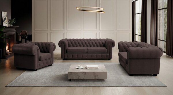 CHESTERFIELD ZOFA, temno rjava tekstil