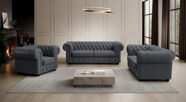 CHESTERFIELD FOTELJ, siva tekstil
