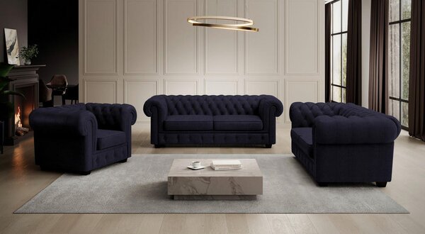 CHESTERFIELD ZOFA, črna tekstil