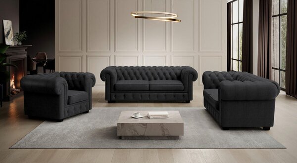 CHESTERFIELD ZOFA, temno siva tekstil