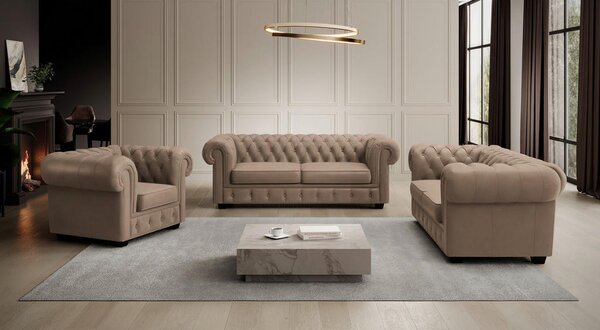 CHESTERFIELD FOTELJ, svetlo rjava tekstil