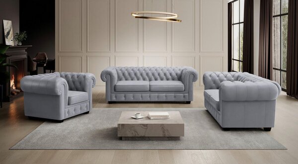 CHESTERFIELD FOTELJ, svetlo siva tekstil