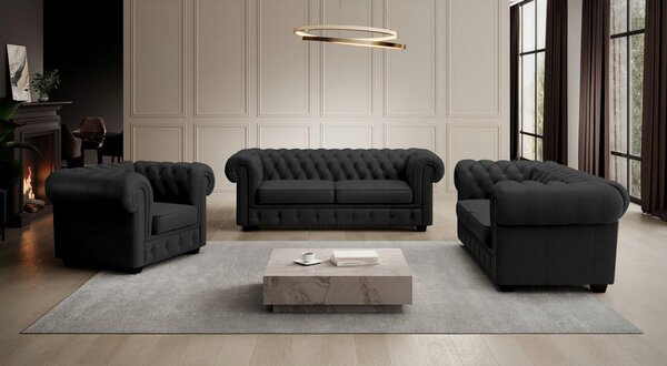 CHESTERFIELD ZOFA, črna tekstil