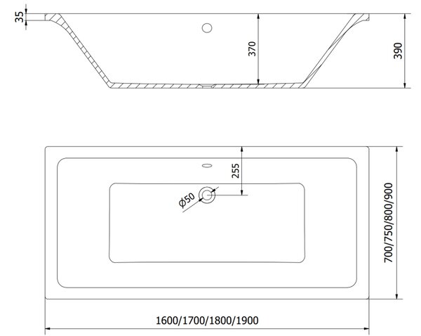 Mexen Cube pravokotna kad 160 x 70 cm, bela - 55051607000