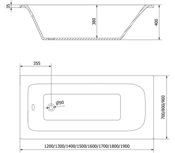 Mexen Vega pravokotna kopalna kad 120 x 70 cm z oblogo, bela - 55011207000X