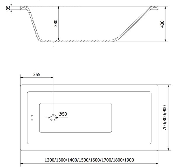 Mexen Cubik pravokotna kad 120 x 70 cm z ohišjem, bela - 55031207000X