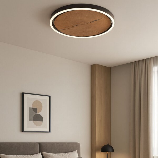 Elobra LED-stropna svetilka Havana M, les/kovina, premer 57 cm, zatemnjen, Les, Dnevna soba / jedilnica, Les