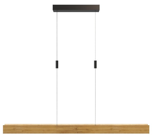 Elobra LED-visoka svetilka Mexico, dolžina 89 cm, v barvi hrasta, les, 2-žarilna, zatemnjen, Les, Dnevna soba / jedilnica, Les