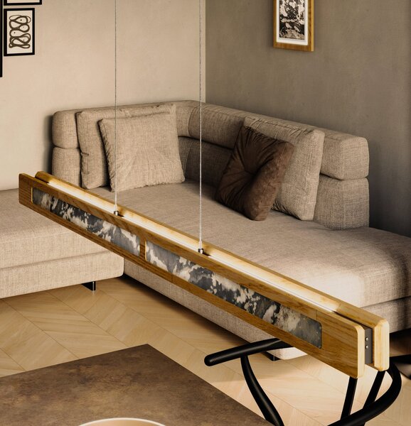 Elobra LED-visoka svetilka Chile S, hrast/barvni skrilavec, dolžina 114 cm, zatemnjen, Les, Dnevna soba / jedilnica, Les