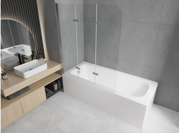 Mexen Vega pravokotna kad 150 x 70 cm z oblogo in 3-krilnim zaslonom 120 cm, prozoren, krom - 550115070X9012030100