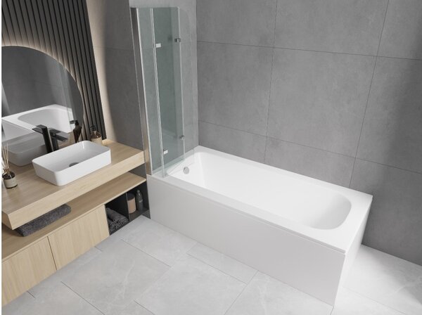 Mexen Vega pravokotna kad 150 x 70 cm z oblogo in 3-krilnim zaslonom 120 cm, prozoren, krom - 550115070X9012030100