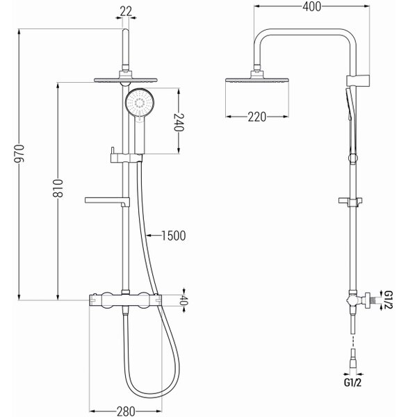 Mexen KX40 nadzemni pršni set z deževnico in termostatsko pipo, zlato - 771504091-50