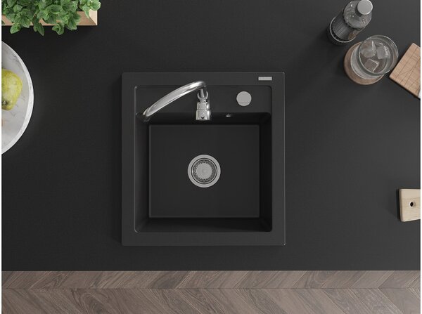 Mexen Vito granitno pomivalno korito z 1 prekatom 520 x 490 mm, črno, sifon krom - 6503521000-77