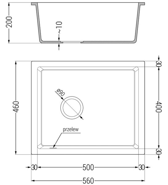Mexen Pedro granitno pomivalno korito z eno posodo 560 x 460 mm, belo, zlati sifon - 6508561000-20-G