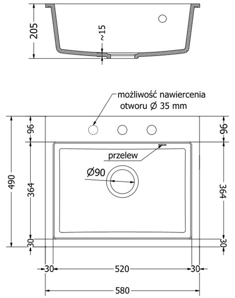 Mexen Oscar granitno pomivalno korito z eno komoro 580 x 490 mm, bež, zlati sifon - 6519581000-69-G