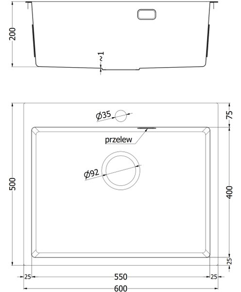Mexen Solix enojni jekleni pomivalno korito 600 x 500 mm, inox - 6408601000-01