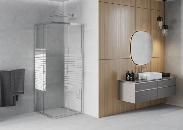 Mexen Rio kvadratna tuš kabina 70 x 70 cm, beli trakovi, krom - 860-070-070-01-20