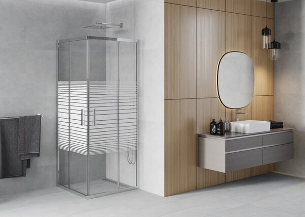 Mexen Rio kvadratna tuš kabina 70 x 70 cm, beli trakovi, krom - 860-070-070-01-20