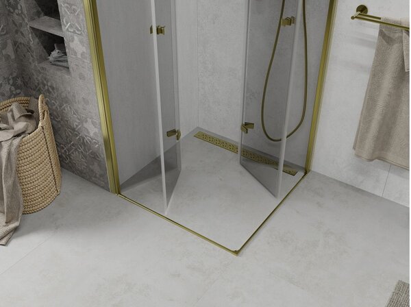 Mexen Lima Dvojna preklopna tuš kabina 90 x 90 cm, prozoren, zlata - 856-090-090-50-00-02