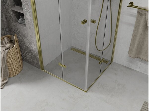 Mexen Lima Dvojna preklopna tuš kabina 90 x 90 cm, prozoren, zlata - 856-090-090-50-00-02