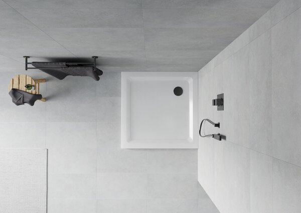 Mexen Flat kvadratna tuš kad slim 90 x 90 cm, bela, črn sifon - 40109090B