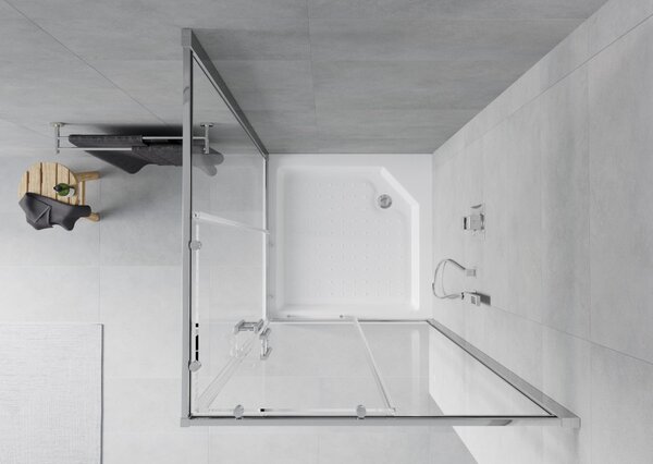 Mexen Rio kvadratna pršna kabina 90 x 90 cm, prozorna, krom + kad, bela - 860-090-090-01-00-4510