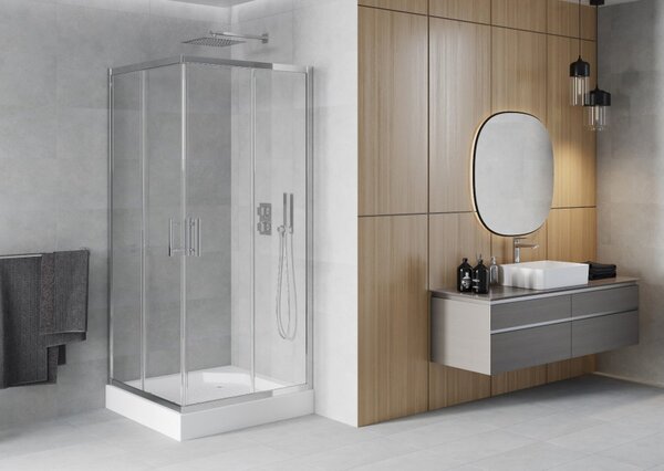 Mexen Rio kvadratna pršna kabina 90 x 90 cm, prozorna, krom + kad, bela - 860-090-090-01-00-4510