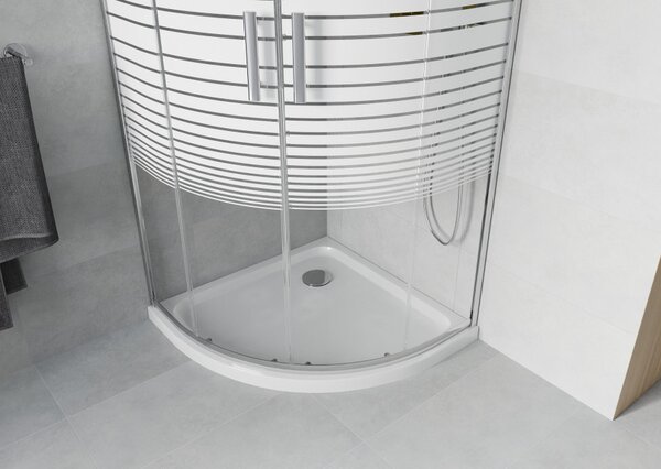 Mexen Rio polkrožna tuš kabina 80 x 80 cm, bele črte, krom + Flat pladenj, bel - 863-080-080-01-20-4110