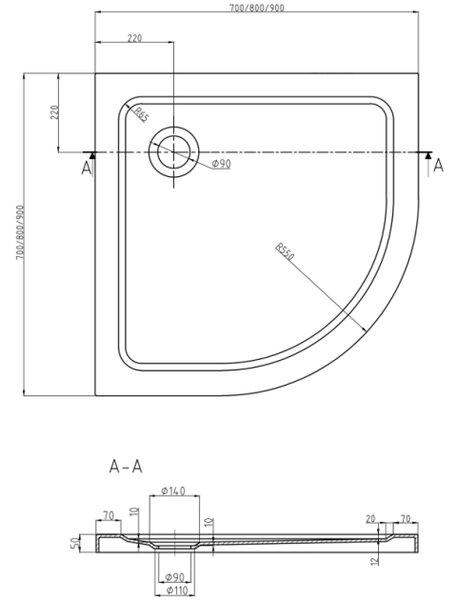 Mexen Rio polkrožna tuš kabina 80 x 80 cm, prozorna, črna + Flat tuš kad, črna - 863-080-080-70-00-4170B