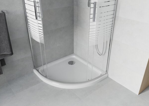 Mexen Rio polkrožna tuš kabina 80 x 80 cm, bele črte, krom + Flat pladenj, bel - 863-080-080-01-20-4110