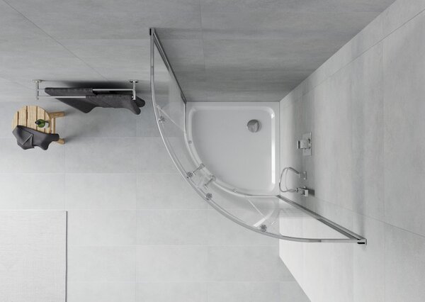 Mexen Rio polkrožna tuš kabina 80 x 80 cm, bele črte, krom + Flat pladenj, bel - 863-080-080-01-20-4110