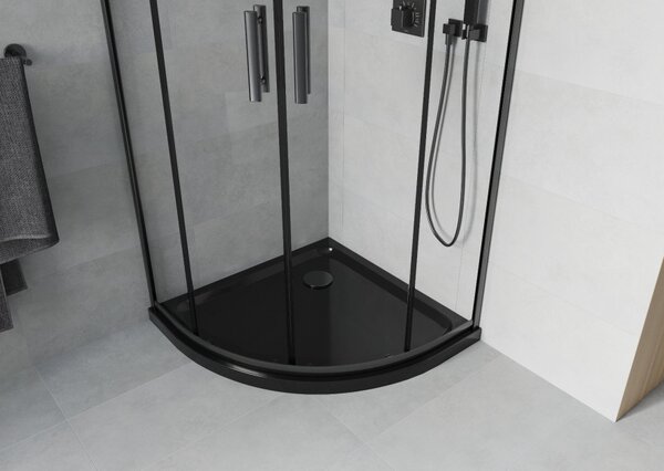 Mexen Rio polkrožna tuš kabina 80 x 80 cm, prozorna, črna + Flat tuš kad, črna - 863-080-080-70-00-4170B