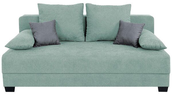 BOXSPRING ZOFA, metino zelena tekstil, leseni material