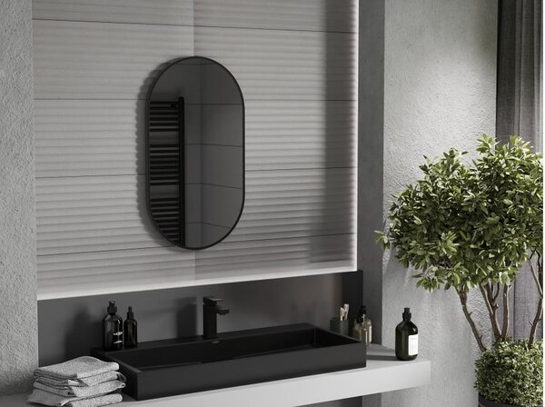 Mexen Loft ovalno kopalniško ogledalo 80 x 45 cm, črn okvir - 9851-080-045-000-70