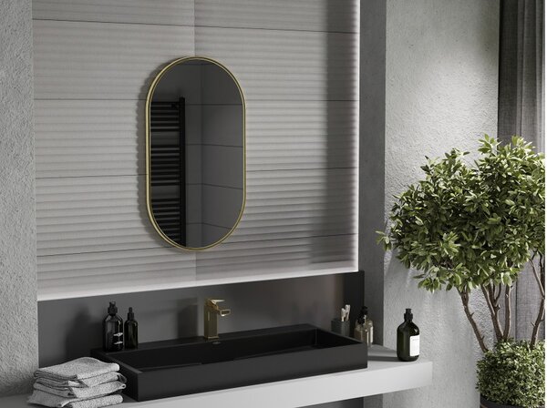 Mexen Loft ovalen kopalniško ogledalo 80 x 45 cm, zlati okvir - 9851-080-045-000-50