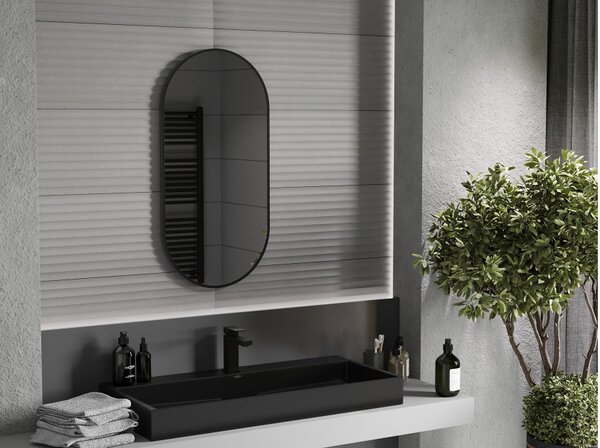 Mexen Loft ovalno kopalniško ogledalo 90 x 45 cm, črn okvir - 9851-090-045-000-70