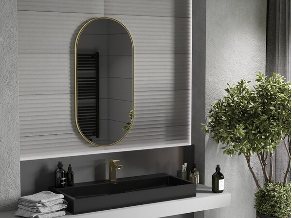 Mexen Loft ovalno kopalniško ogledalo 100 x 50 cm, zlati okvir - 9851-100-050-000-50