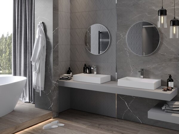 Mexen Loft okroglo kopalniško ogledalo 60 cm, inox okvir - 9850-060-060-000-10