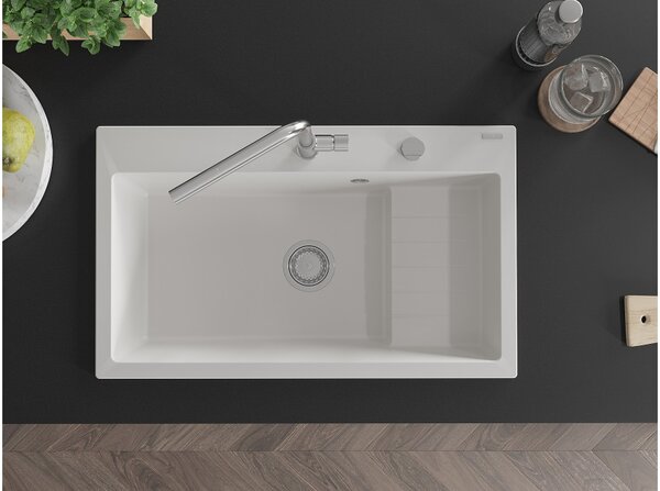 Mexen Omar granitno pomivalno korito 1-komorno 800 x 480 mm, belo, sifon krom - 6520801005-20