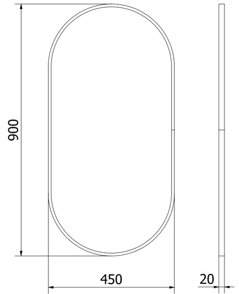 Mexen Loft ovalno kopalniško ogledalo 90 x 45 cm, črn okvir - 9851-090-045-000-70