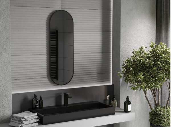Mexen Loft ovalno kopalniško ogledalo 100 x 35 cm, črni okvir - 9851-100-035-000-70