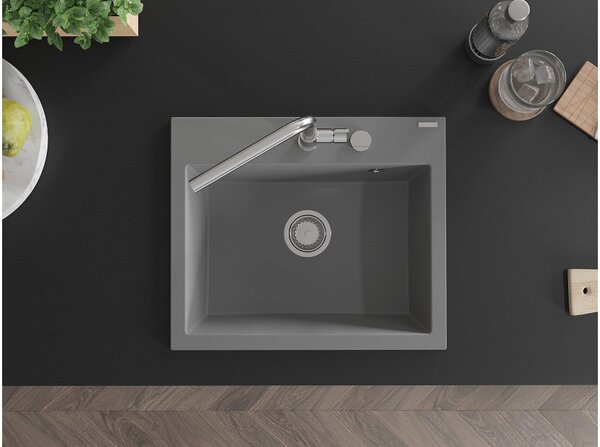 Mexen Oscar granitno korito za pomivalno korito z eno posodo 580 x 490 mm, sivo, kromirana sifon - 6519581000-71