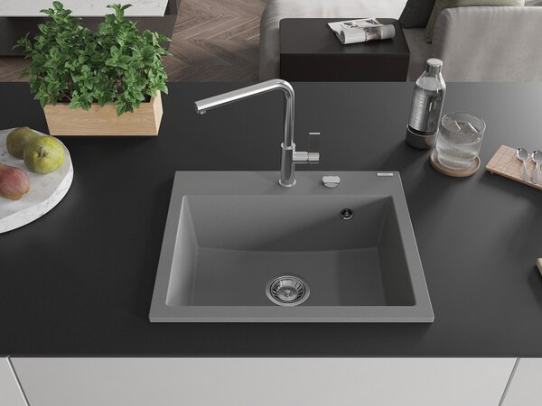 Mexen Oscar granitno korito za pomivalno korito z eno posodo 580 x 490 mm, sivo, kromirana sifon - 6519581000-71