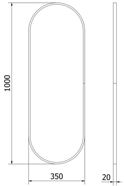 Mexen Loft ovalno kopalniško ogledalo 100 x 35 cm, črni okvir - 9851-100-035-000-70