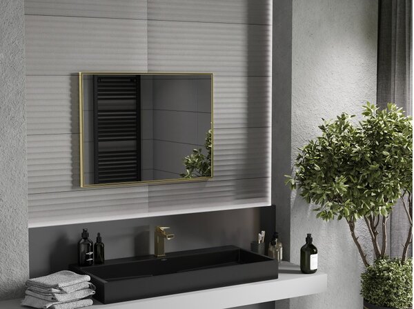 Mexen Loft pravokotno kopalniško ogledalo 80 x 60 cm, zlati okvir - 9852-080-060-000-50