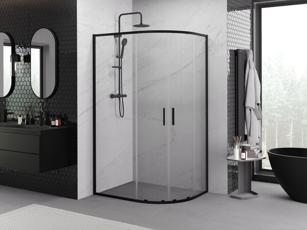 Mexen Exo asimetrična polkrožna drsna prha 90 x 80 cm, prozorna, črna - 8132-090-080-70-00