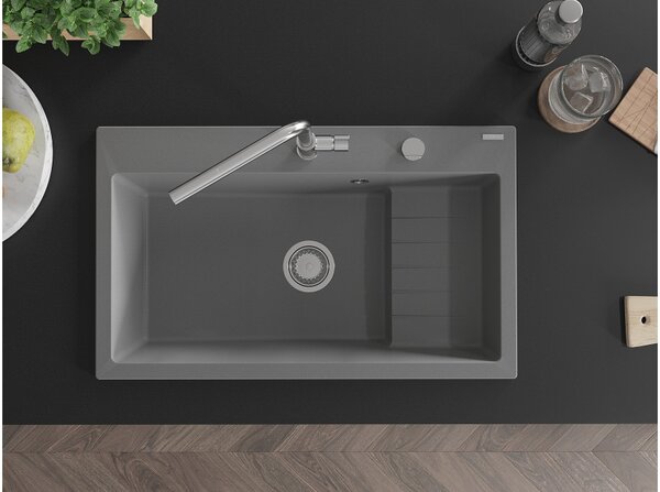 Mexen Omar granitno pomivalno korito z 1 komoro 800 x 480 mm, sivo, kromiran sifon - 6520801005-71